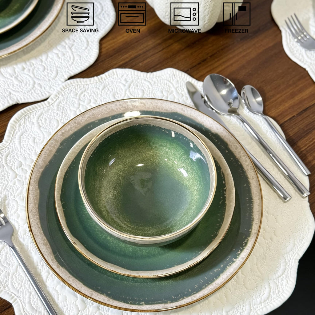 12 Pieces Ceramic Dinnerware Sets for 4, Moss Green