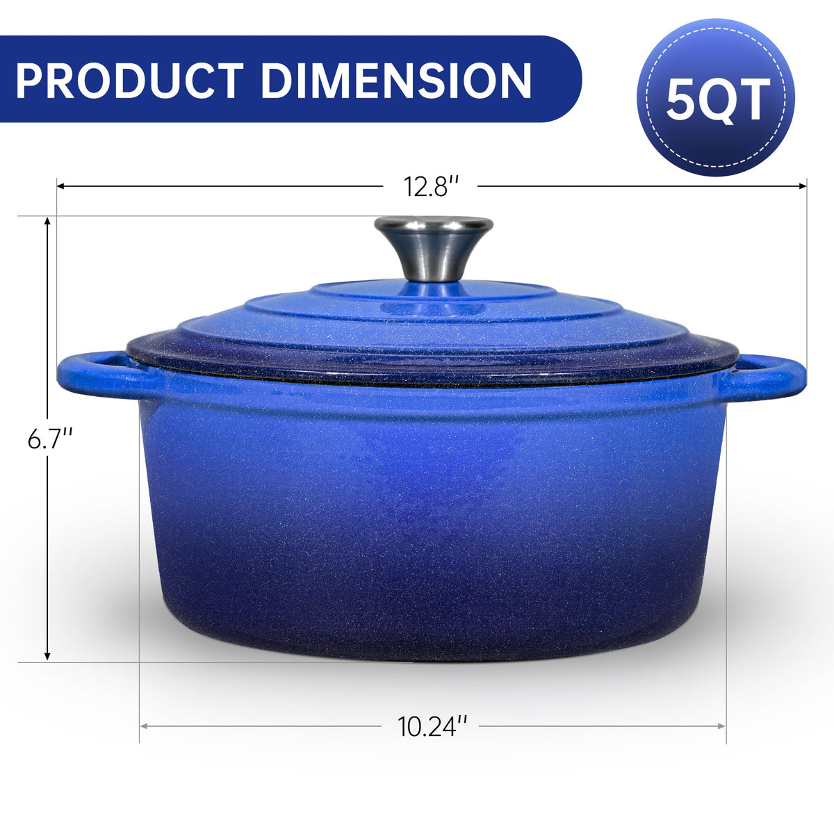 5 QT Enameled Cast Iron Dutch Oven Pot with Lid & Gold Powder