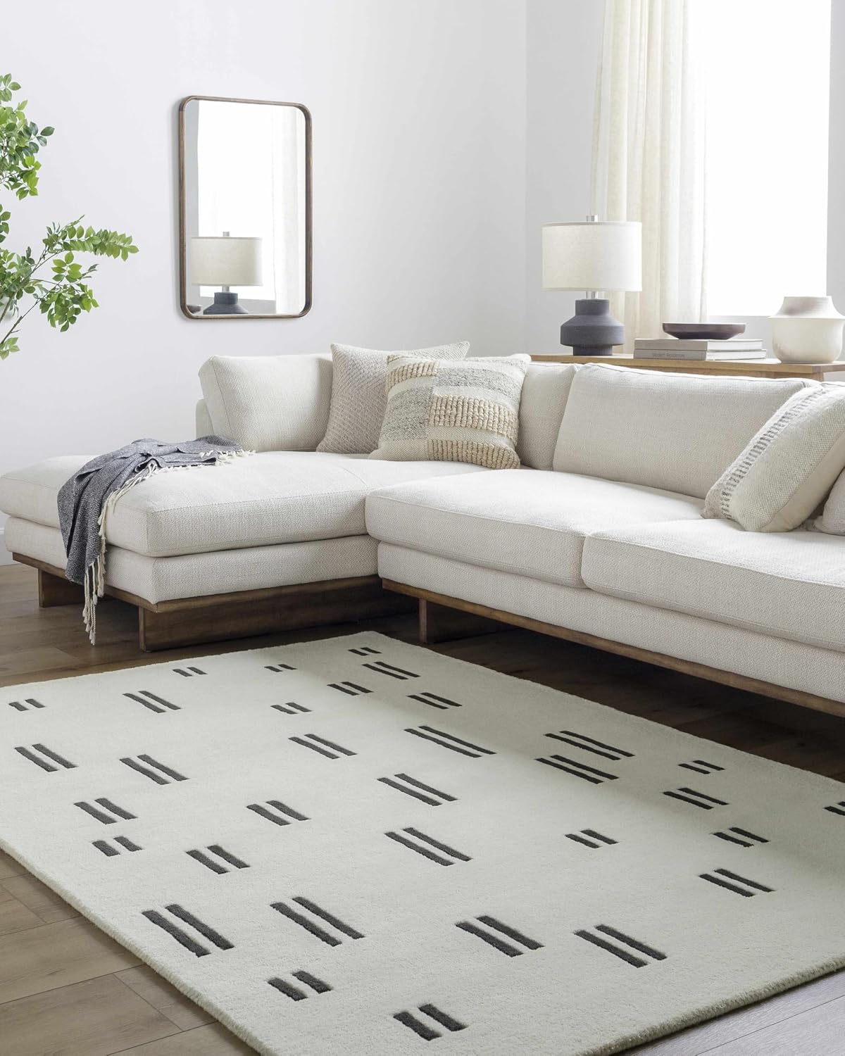 Yitta Wool Living Room, Bedroom Area Rug - Abstract Striped Geometric - Contemporary Modern Minimalist Scandinavian