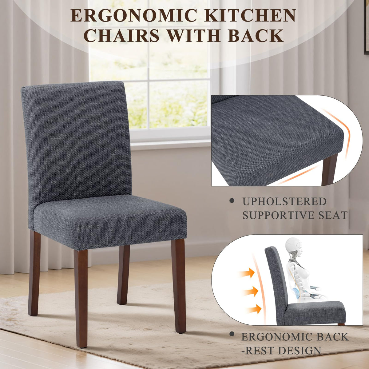 Upholstered Parsons Dining Chairs Set of 6, Modern Dining Room Chairs with Back, Fabric Kitchen Side Chairs with Wood