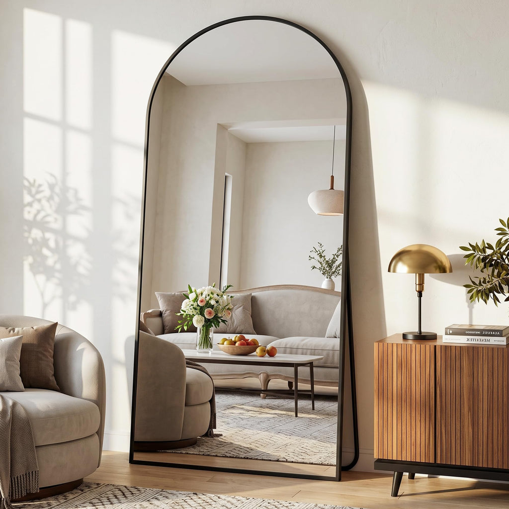 71"×32" Oversized Arched Full‐Length Mirror, Black Floor Mirror