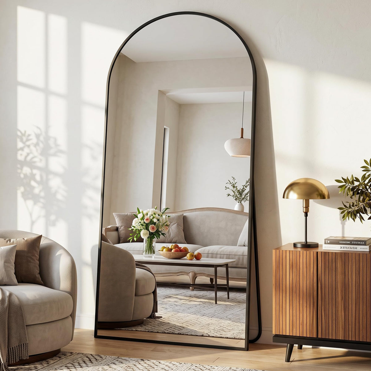 71"×32" Oversized Arched Full‐Length Mirror, Black Floor Mirror