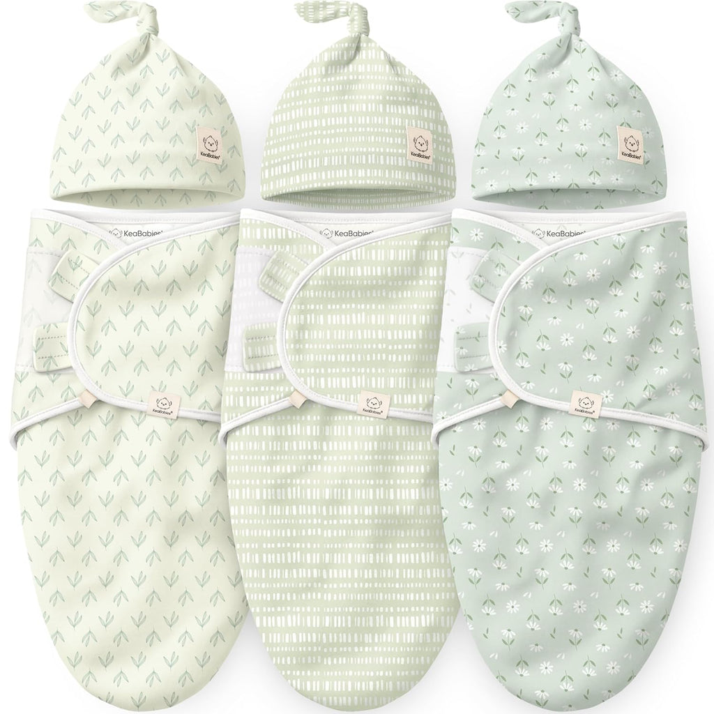 3pk Organic Swaddles for Newborns Girls, Boys & Hats (Leafy, )