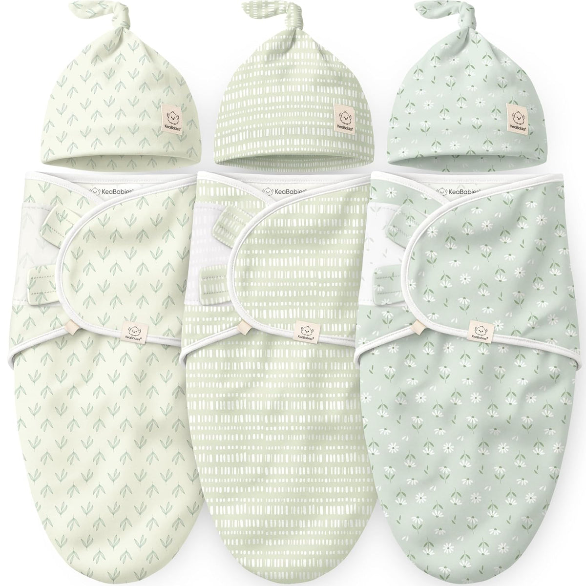 3pk Organic Swaddles for Newborns Girls, Boys & Hats (Leafy, )