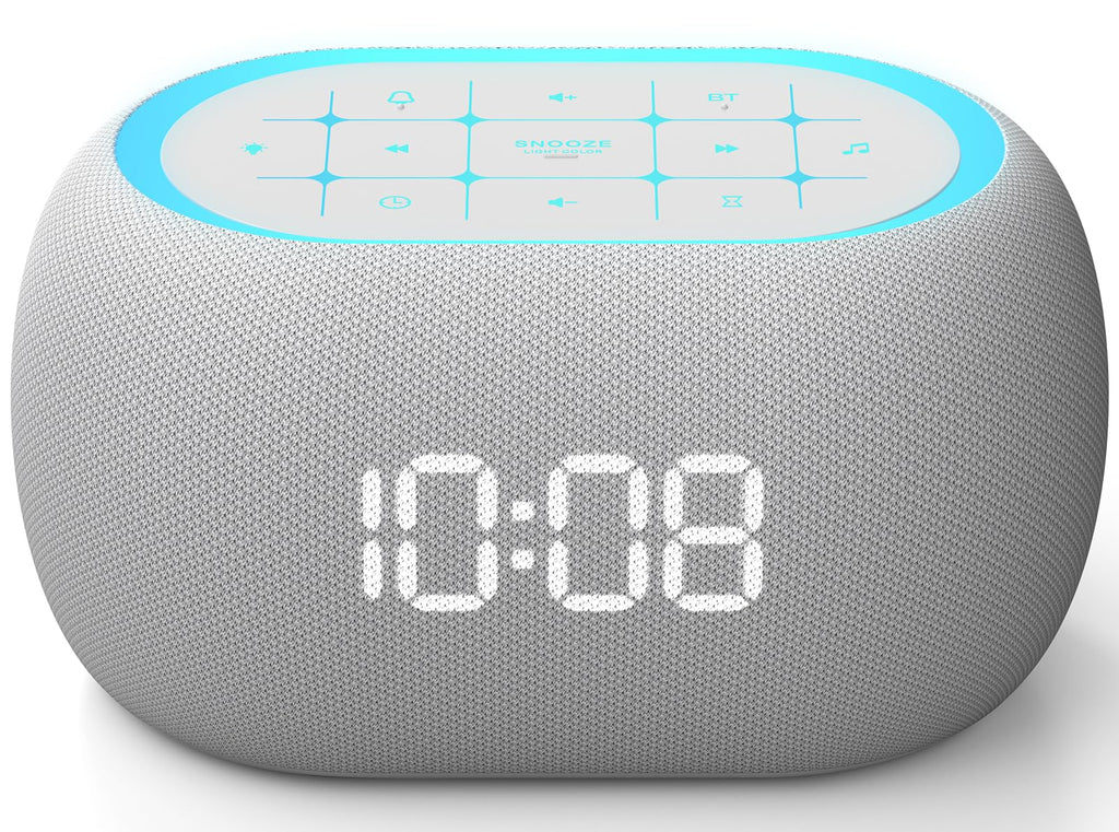 White Noise Sound Machine Alarm Clock with Bluetooth Speaker, 21 Relaxing Sounds, 7 Night Lights,0-100% Dimmer/Sleep