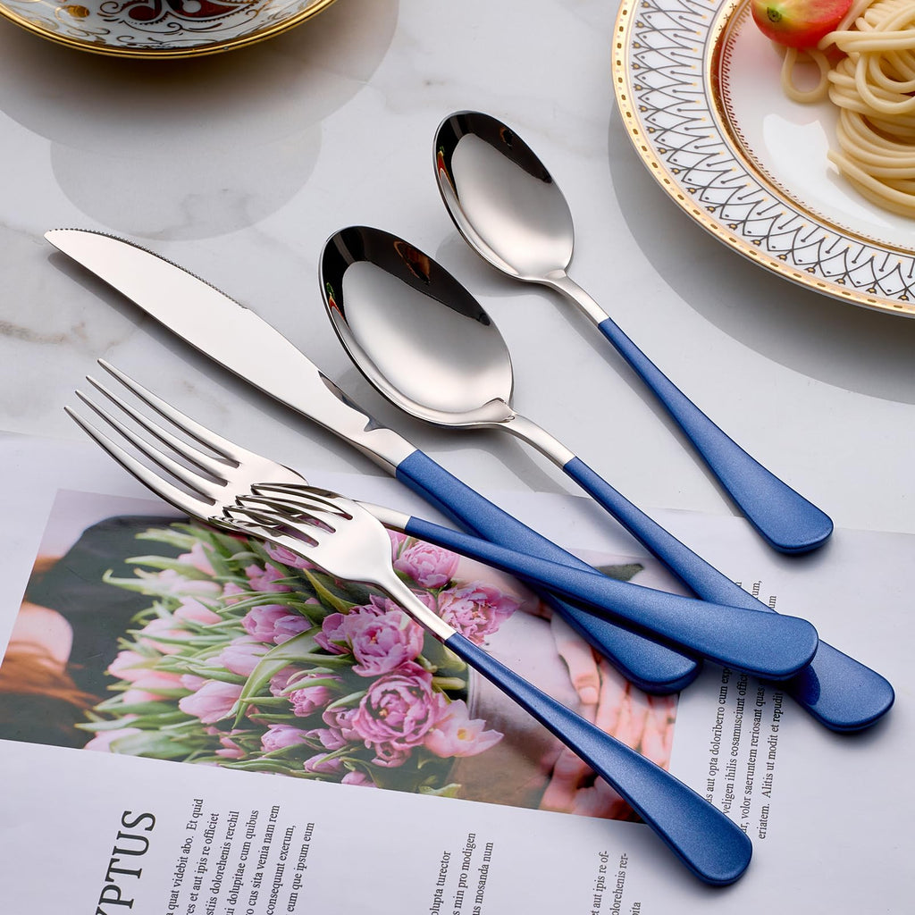 Colorful Silverware Set 20 Piece 18/0 Stainless Steel Flatware Sapphire Blue Handle Cutlery Set Service for 4 Fork