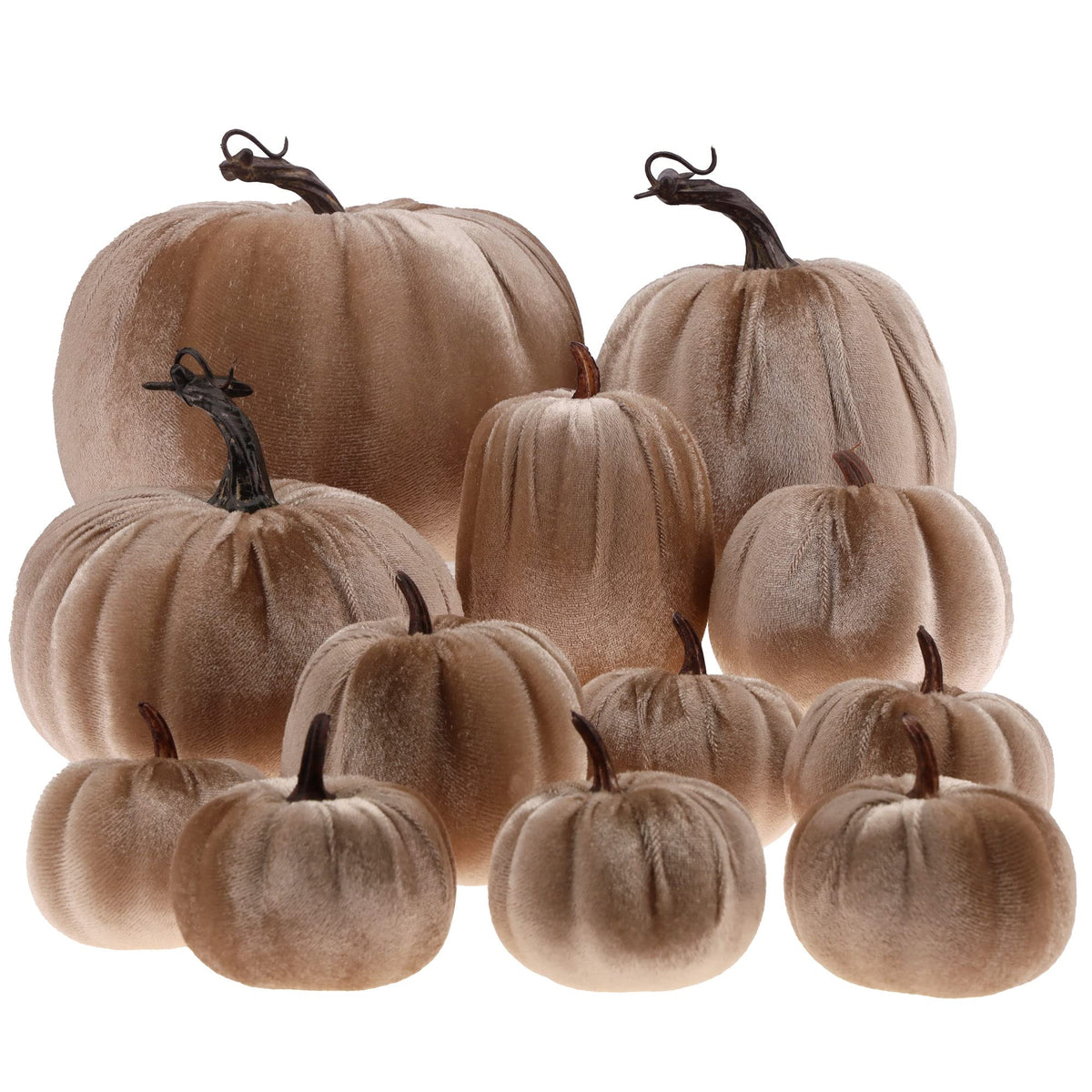 12 Pcs Artificial Large Velvet Pumpkins Fake Champagne Pumpkin