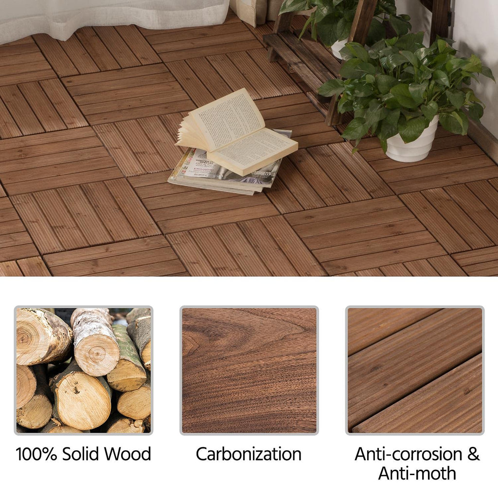 12 x 12in Patio Tiles Wood Floor Deck Tiles Interlocking Wooden Composite Decking Floor Tiles Outdoor for Garage Patio (11PCS)
