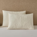 Quilted Pillow Shams Damask Ivory Medallion Set of 2 Embroidered