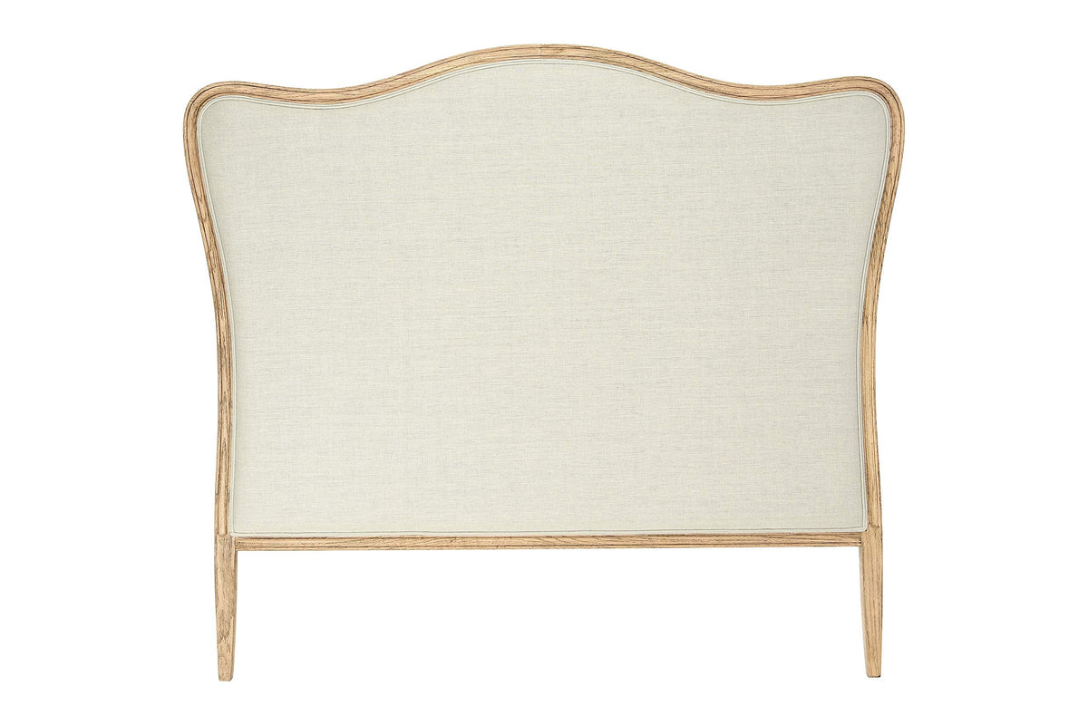 Modern Farmhouse Solid Oak Wood Headboard with Linen Upholstery, Natural and Beige