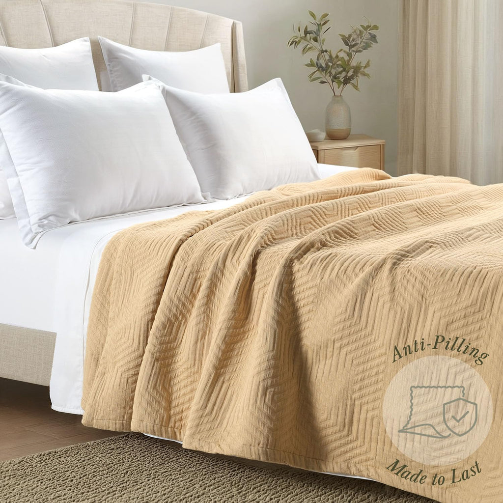 Luxury Cotton Blankets for Queen Size Bed | All-Season 100% Cotton Queen Size Blanket | Aster Jacquard Cozy