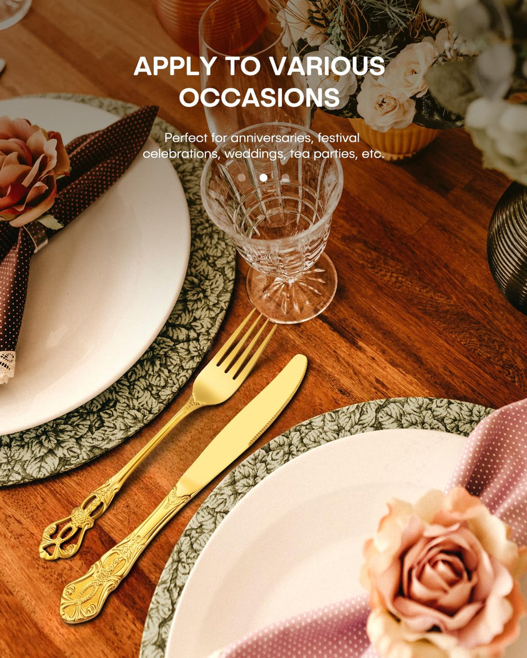 60 Pcs Retro Royal Gold Silverware Set, Stainless Steel Gold Utensils Cutlery Set for 12, Gorgeous Flatware Set