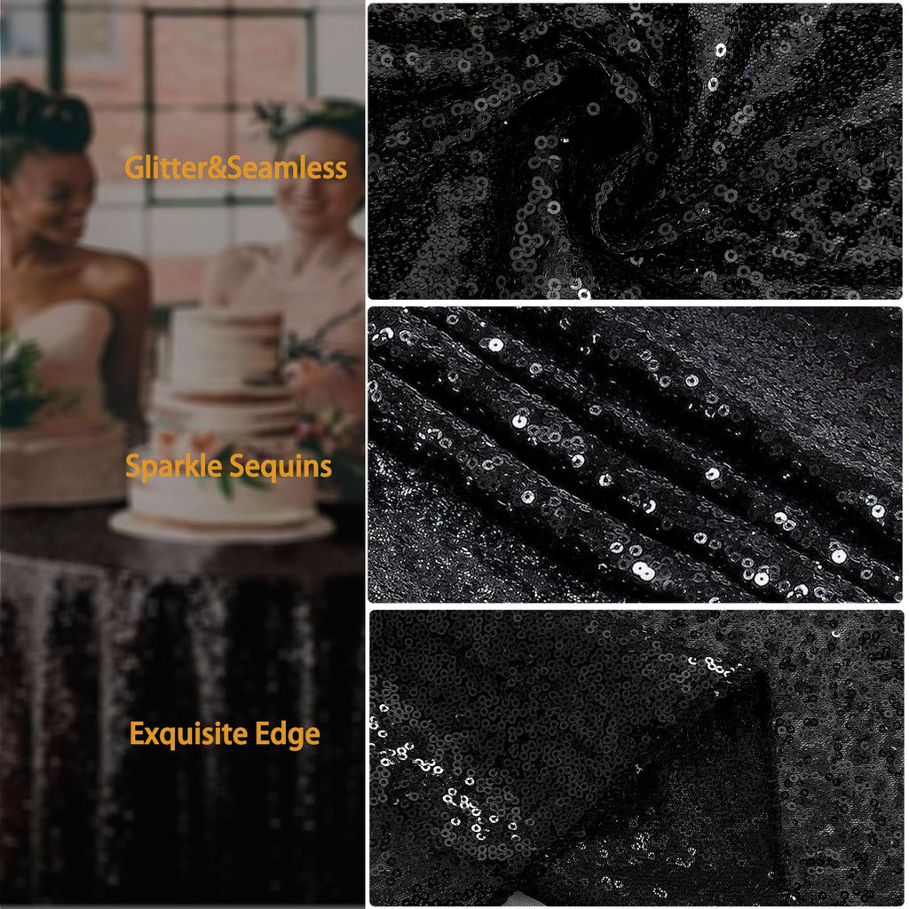Black Sequin Tablecloth for Parties Rectangle Shiny Table Overlays Tabletop