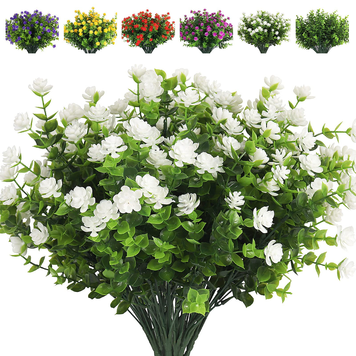 Artificial Flowers, Fake Boxwood Outdoor UV Resistant Plants, 8 Packs