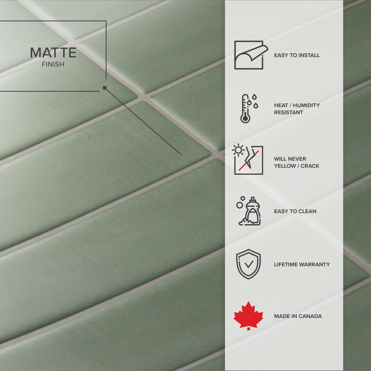 Peel and Stick backsplash, Stacked Olive Green, 11.43"x9"