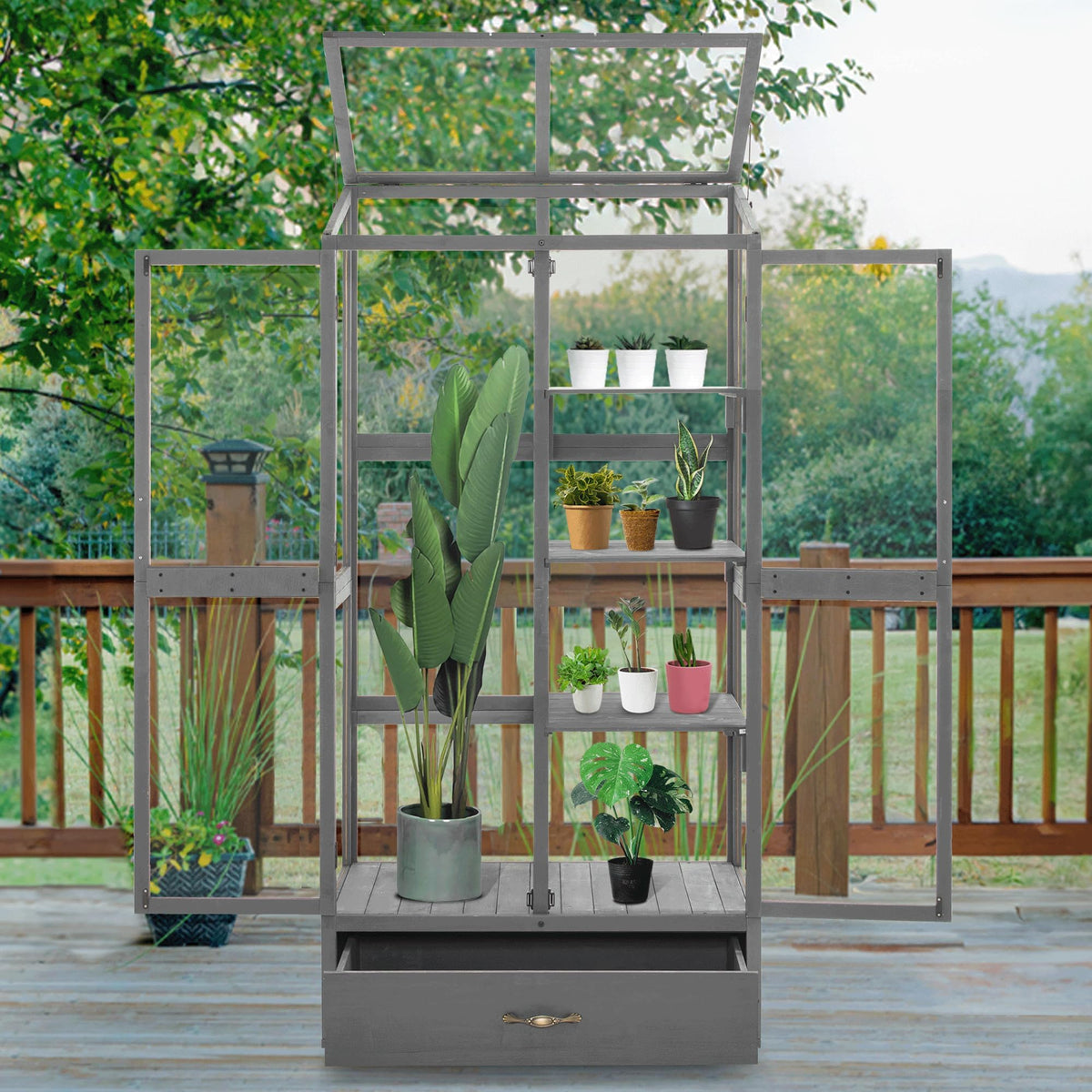 Macrout Cold Frame Greenhouse, Tall Wooden Greenhouse for Outdoor Indoor Use with Polycarbonate Panels, 3 Tier Garden