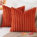 Faux Fur Fall Decorative Throw Pillow Covers 16x16 Set of 2, Rust