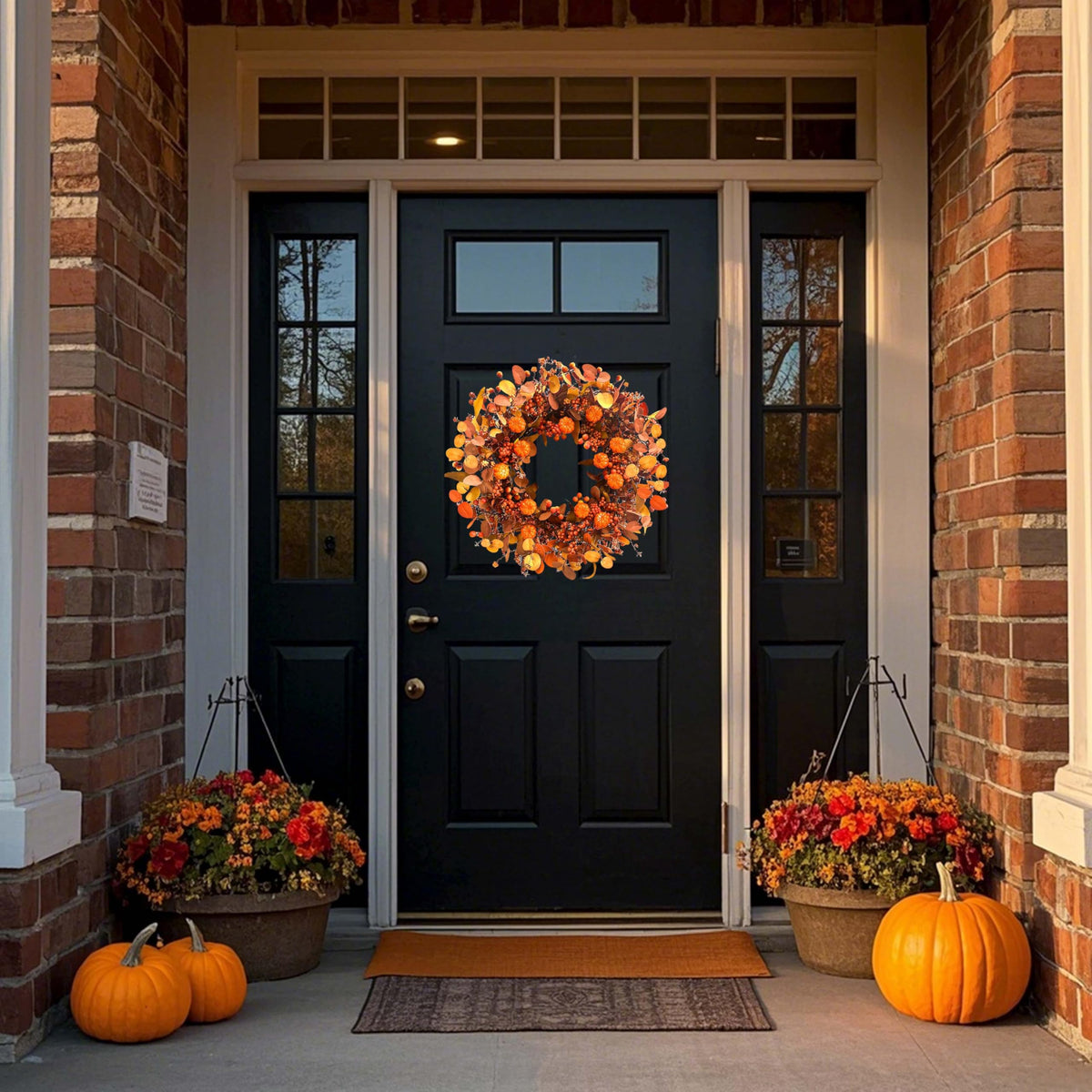 Fall Wreath 22 Inch Fall Wreaths for Front Door Autumn Pumpkin Wreaths with Orange Eucalyptus Leaves and Berries for