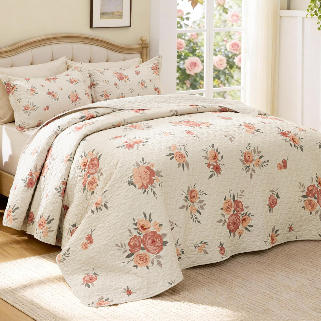 Quilts for Bedding Set Floral Bedspreads- Reversible Floral Comforter