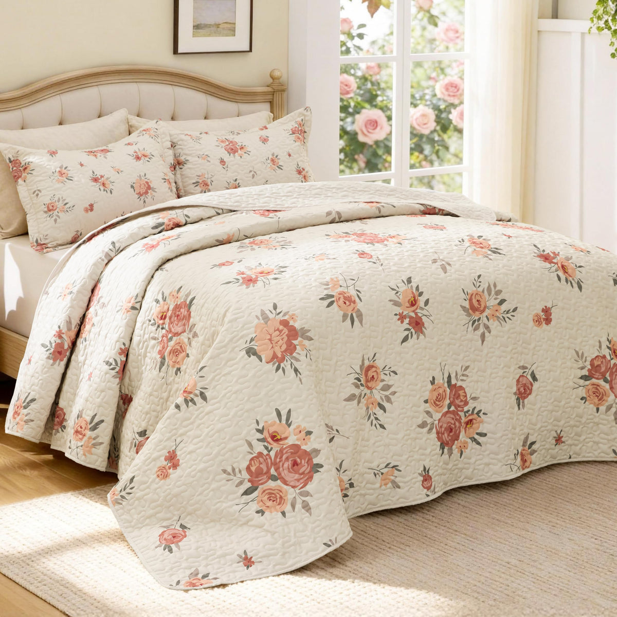 Quilts for Bedding Set Floral Bedspreads- Reversible Floral Comforter