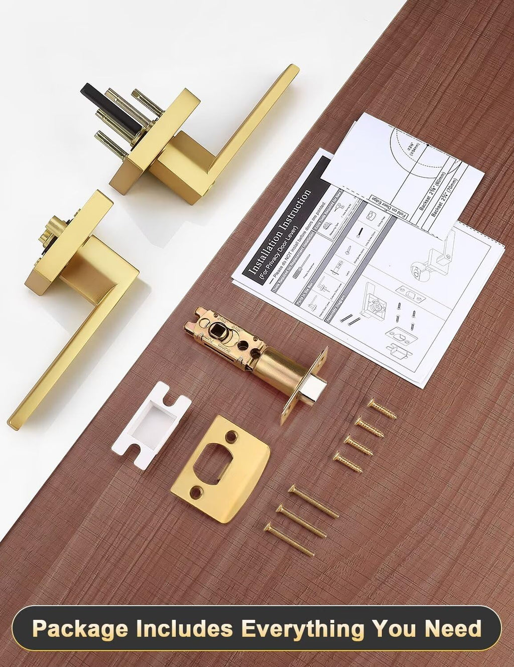 1 Pack Gold Keyless Square Levers Handles, Satin Brass Finish, Interior Passage Door Locksets for Hall Closet Door