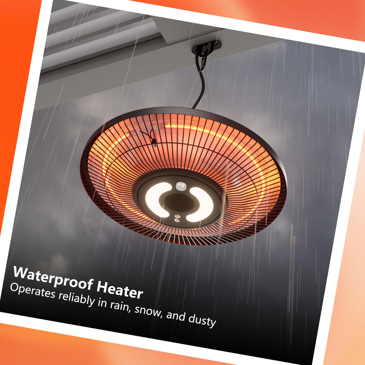 Hanging Heater, Electric Patio Heater with Light, Wifi Control, 1500W Infrared 2 Heat Levels, 24H Timers, Ceiling