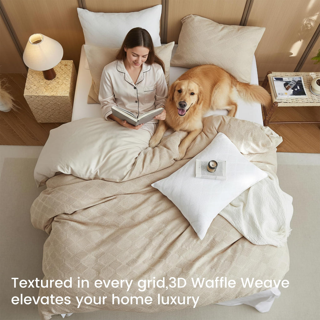 100% Cotton Waffle Weave Duvet Cover Set 2 Pieces (1 Duvet Cover 68"x86", 1 Pillowcase) Soft Breathable
