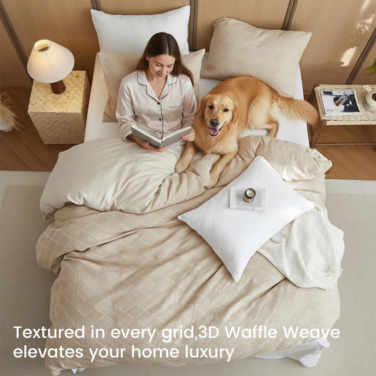 100% Cotton Waffle Weave Duvet Cover Set 2 Pieces (1 Duvet Cover 68"x86", 1 Pillowcase) Soft Breathable