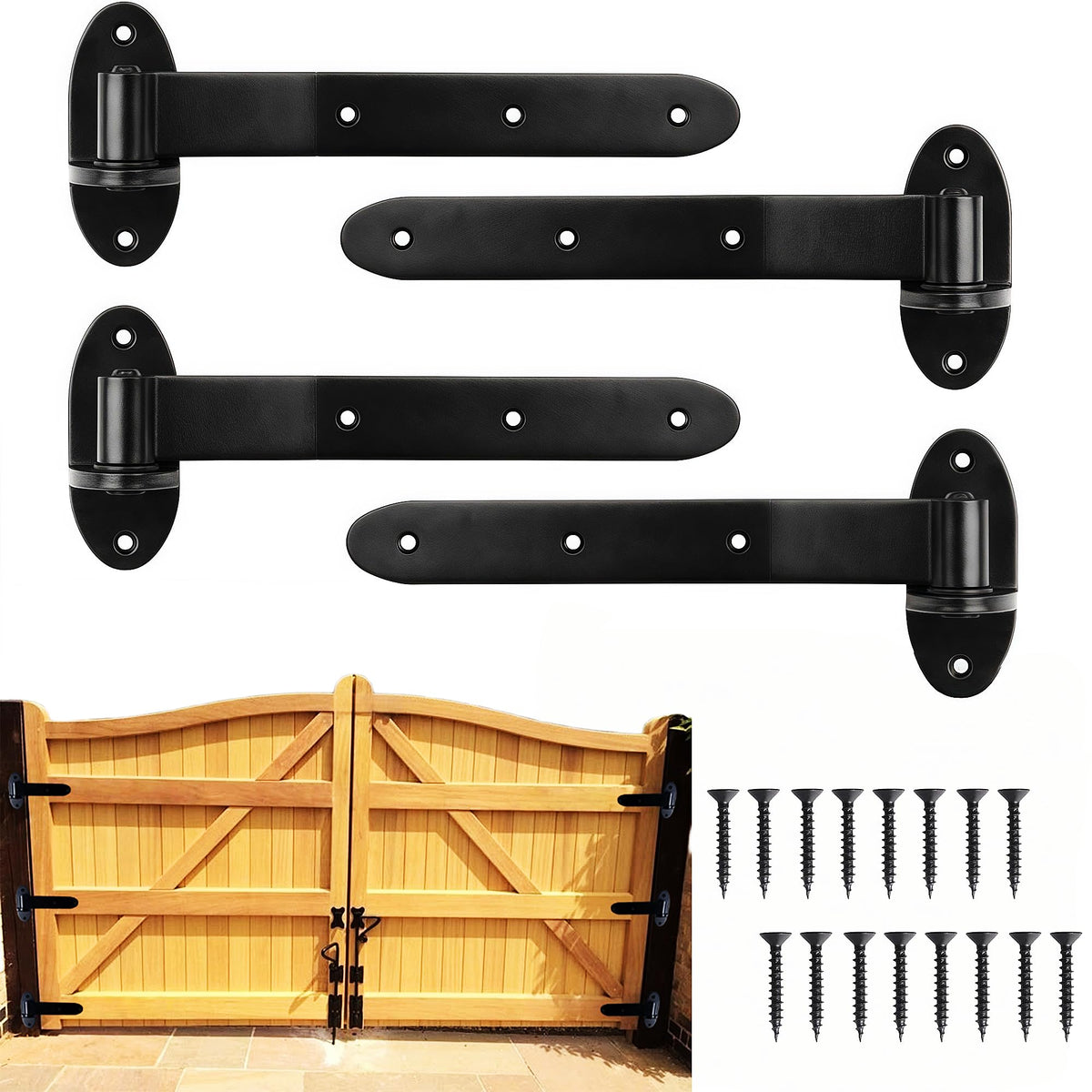 12 inches Strap Gate Hinges, Black Heavy Duty Hinge, T Shaped Lift Off Hinge