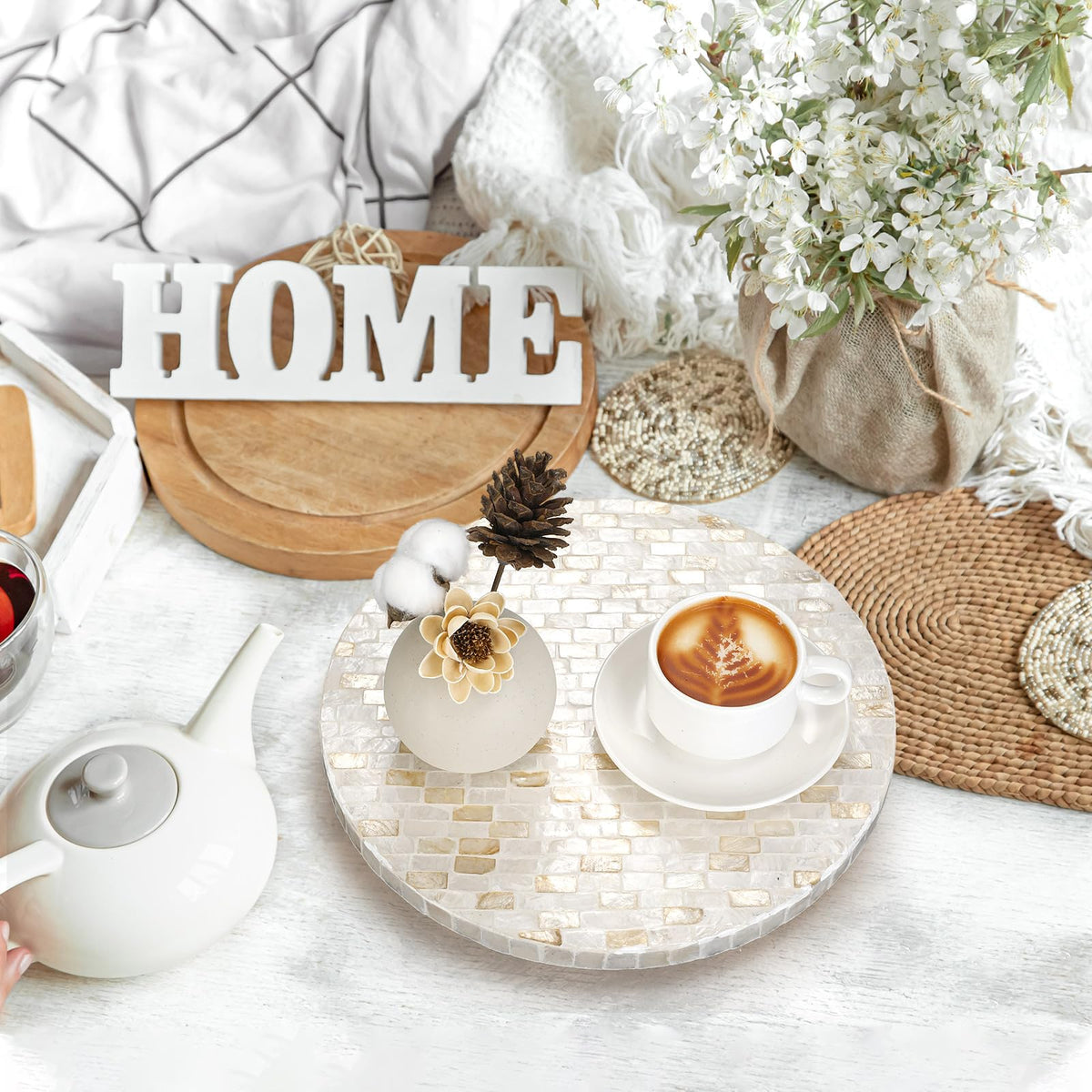 Mother of Pearl Lazy Susan, Round, Marble