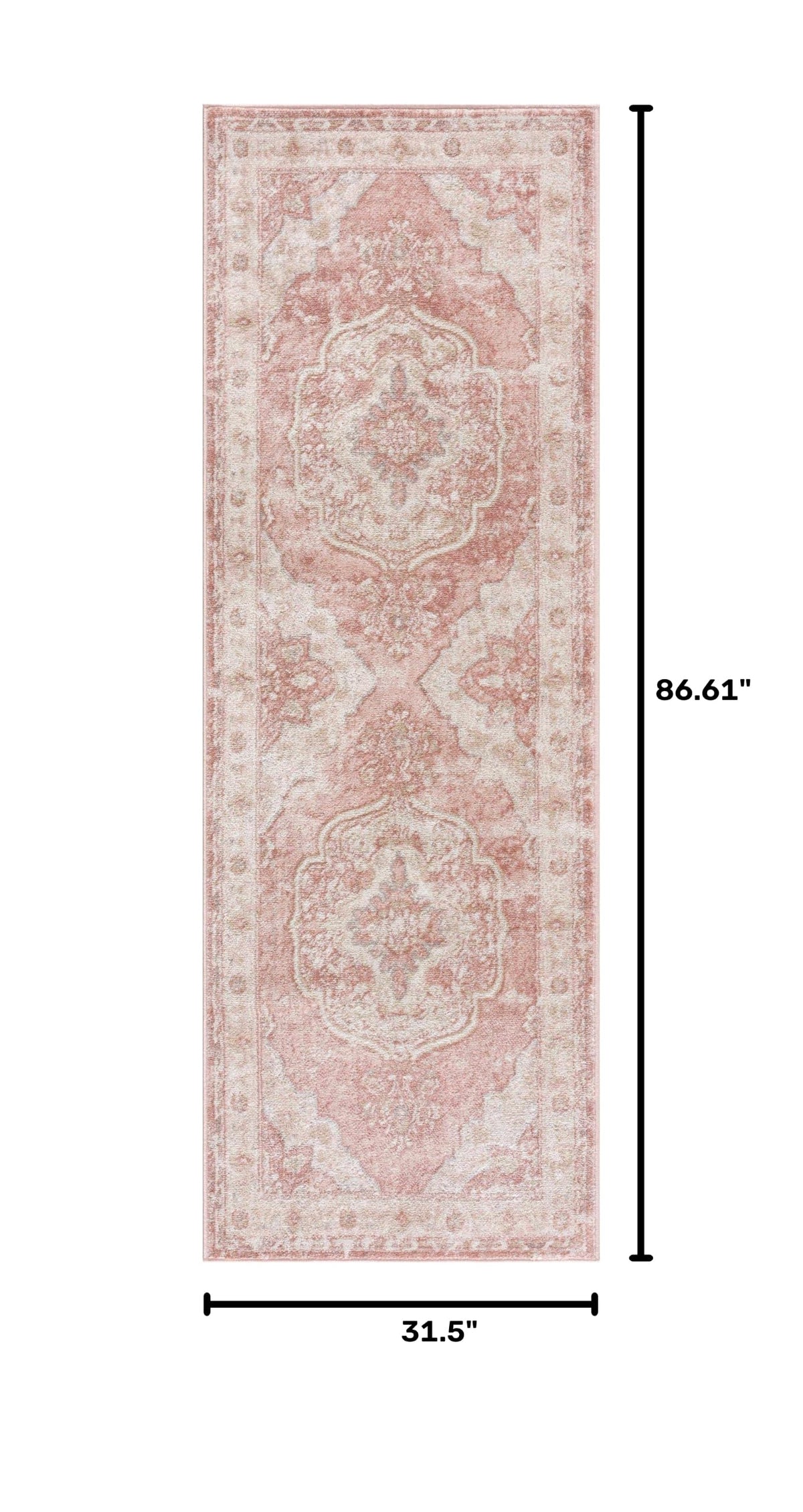 Pink Oriental Traditional Cream 7ft Runner Rug Plum Beige Floral Medallion Kandos Hallway Kitchen Corridor Stairway