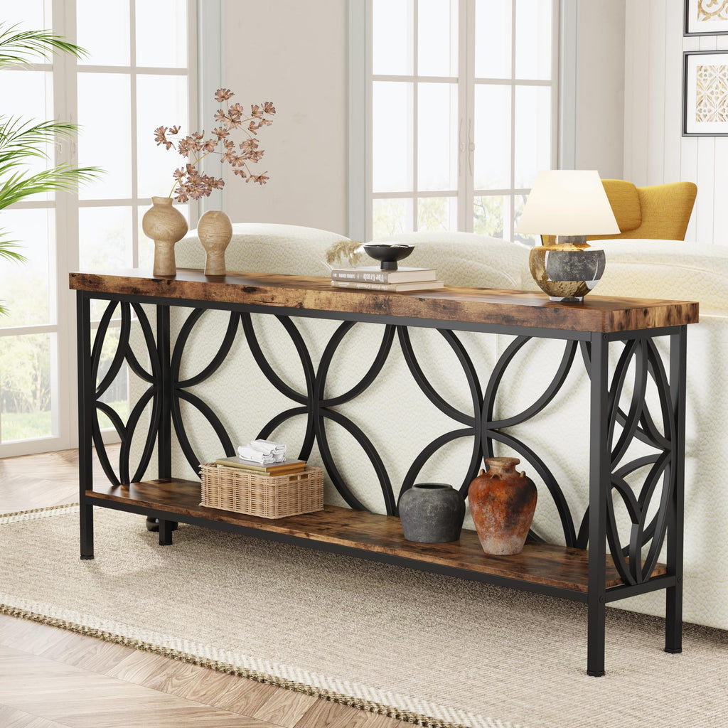 70.9-Inch Narrow Sofa Table, Industrial Long Sofa Table Behind Couch, Entry Console Table with Storage, Foyer