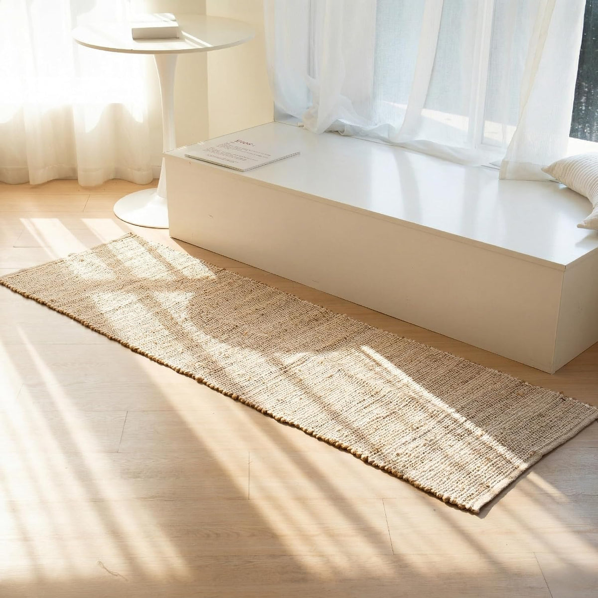 2x6 Jute and Cotton Hallway Runner, Natural with Non-Slip Backing