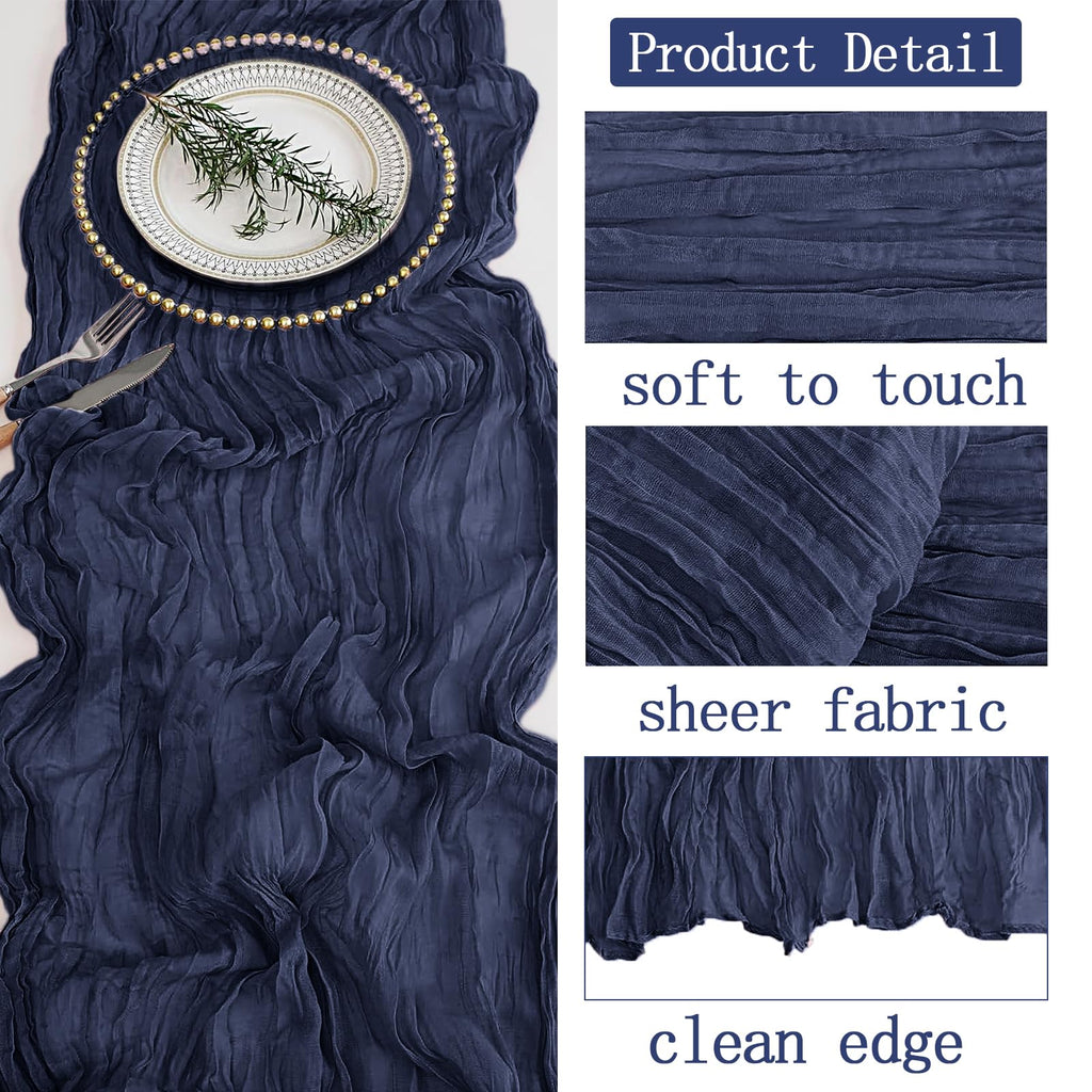 8 Pack Navy Blue Cheesecloth Table Runner 20 x 120 inch Gauze Table Runners 10 FT Long, Semi Sheer Boho Cheese Cloth
