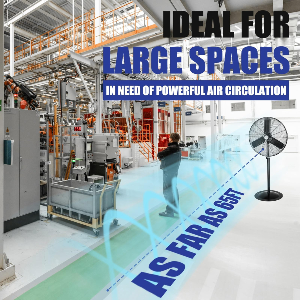 30" Commercial Pedestal Oscillating Fan - Shop, Garage, Warehouse - 120V, 1.8A, 8400 CFM
