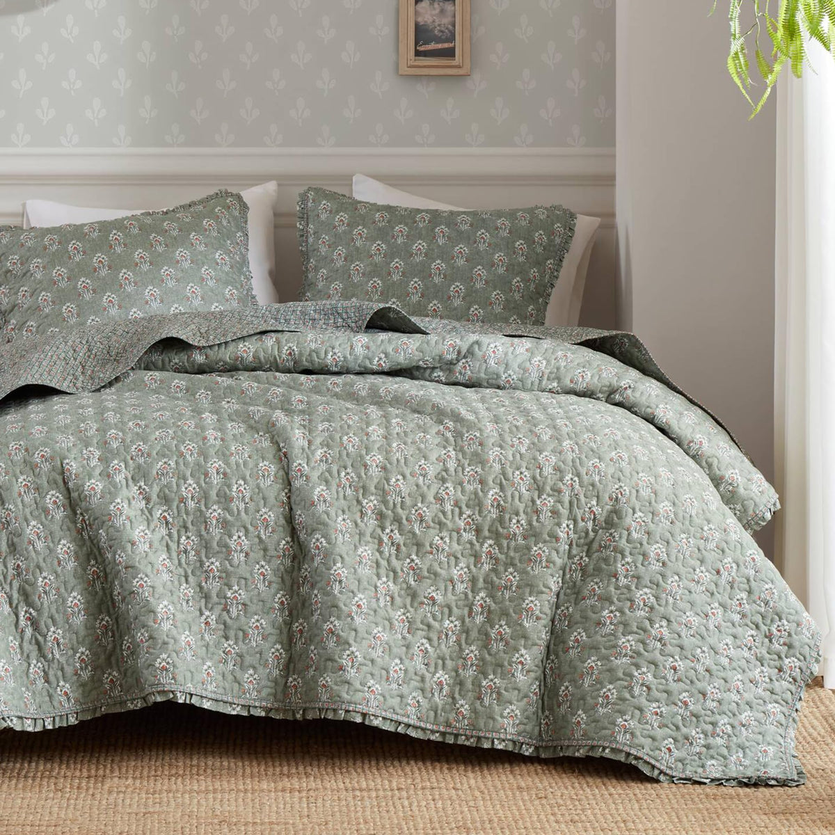 Vintage Floral Quilt Set, 3PC Reversible Bedding Set