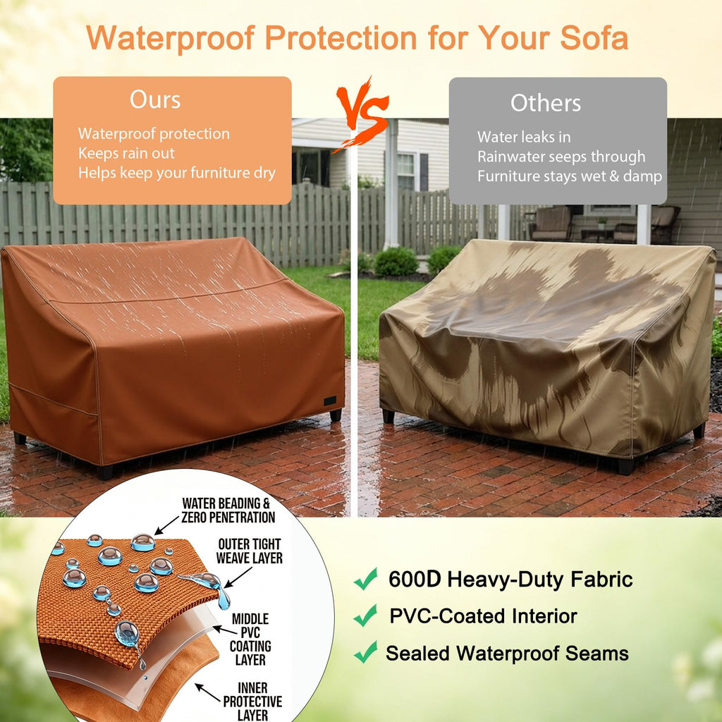 Patio Furniture Sofa Cover 3 Seater Waterproof, 88"W x 38"D x 35"H