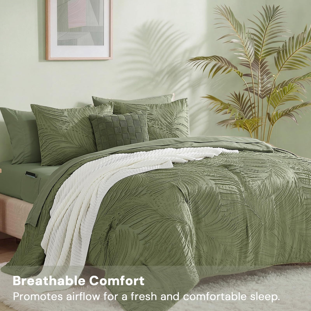 Comforter Set-7 Pieces Tufted Green Bed in a Bag Bedding Set