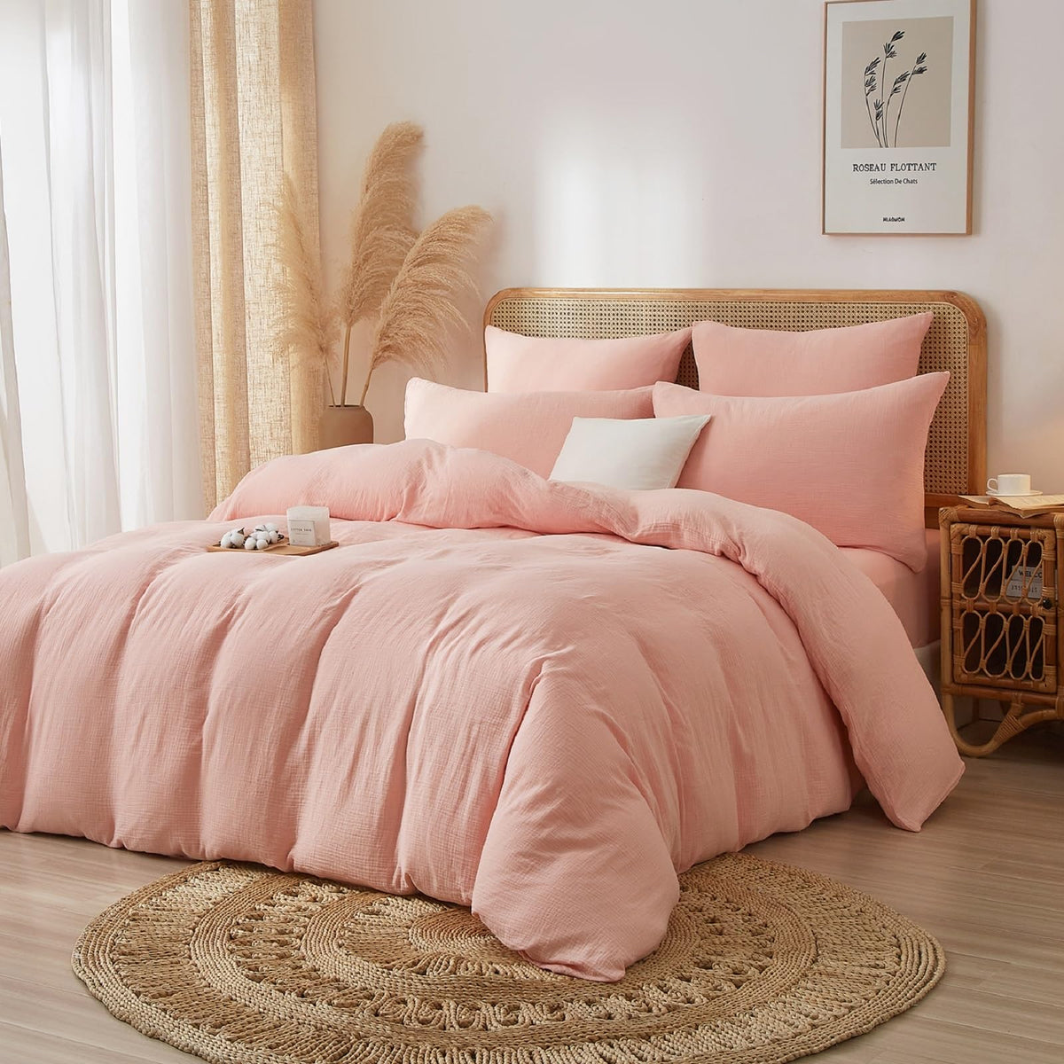 100% Muslin Cotton Blush Pink Duvet Cover Set Fluffy Solid Bedding