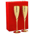 24K Gold Plated Wedding Champagne Flute for Bride & Groom Toasting Glass Set of 2, Brass Wine Goblet Metal Chalice