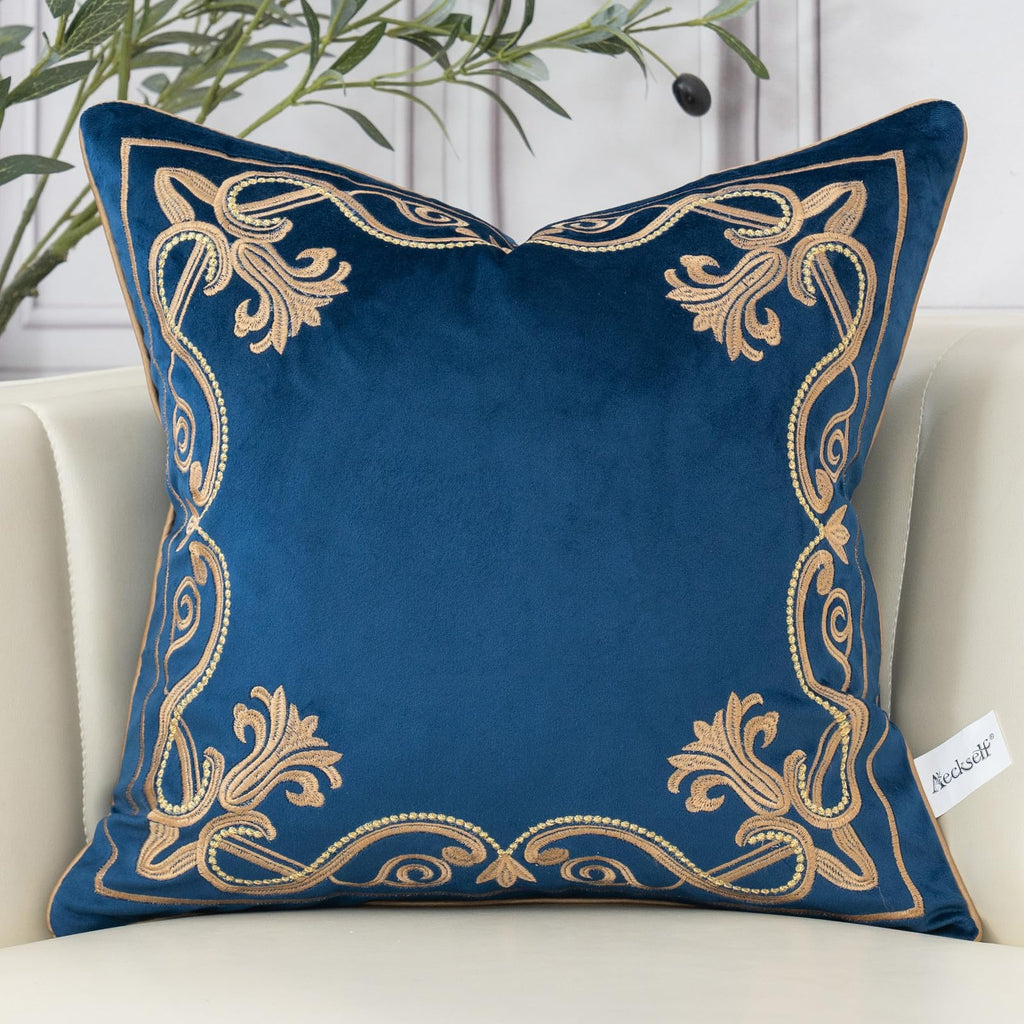 European Floral Pillow Cover 20x20 Inch, Luxury Velvet Embroidered Decorative Throw Pillow Cover for Couch Bedroom