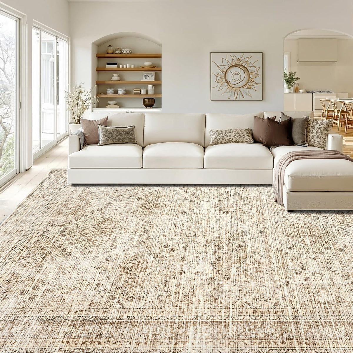 Vintage Washable Area Rugs Living Room Rug Low Pile Boho Floor Mat