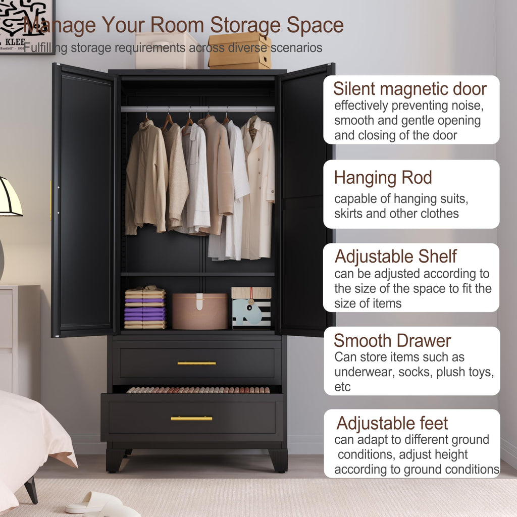 Metal Armoire Wardrobe Closet, 71 "Metal Clothing Storage Cabinet