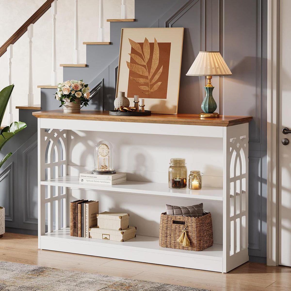 Modern Console Table , 41.34-Inch White Sofa Table Behind The Couch with 3-Tier Storage, Narrow Hallway Furniture