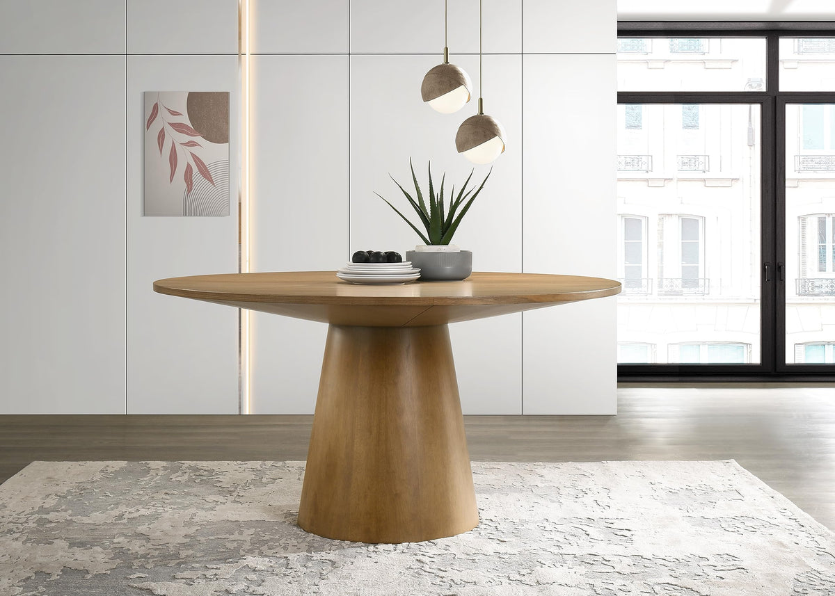 59'' Round Dining Table Wood Kitchen Table for 4, Modern Contemporary Farmhouse Style Solid Wooden Dining Table