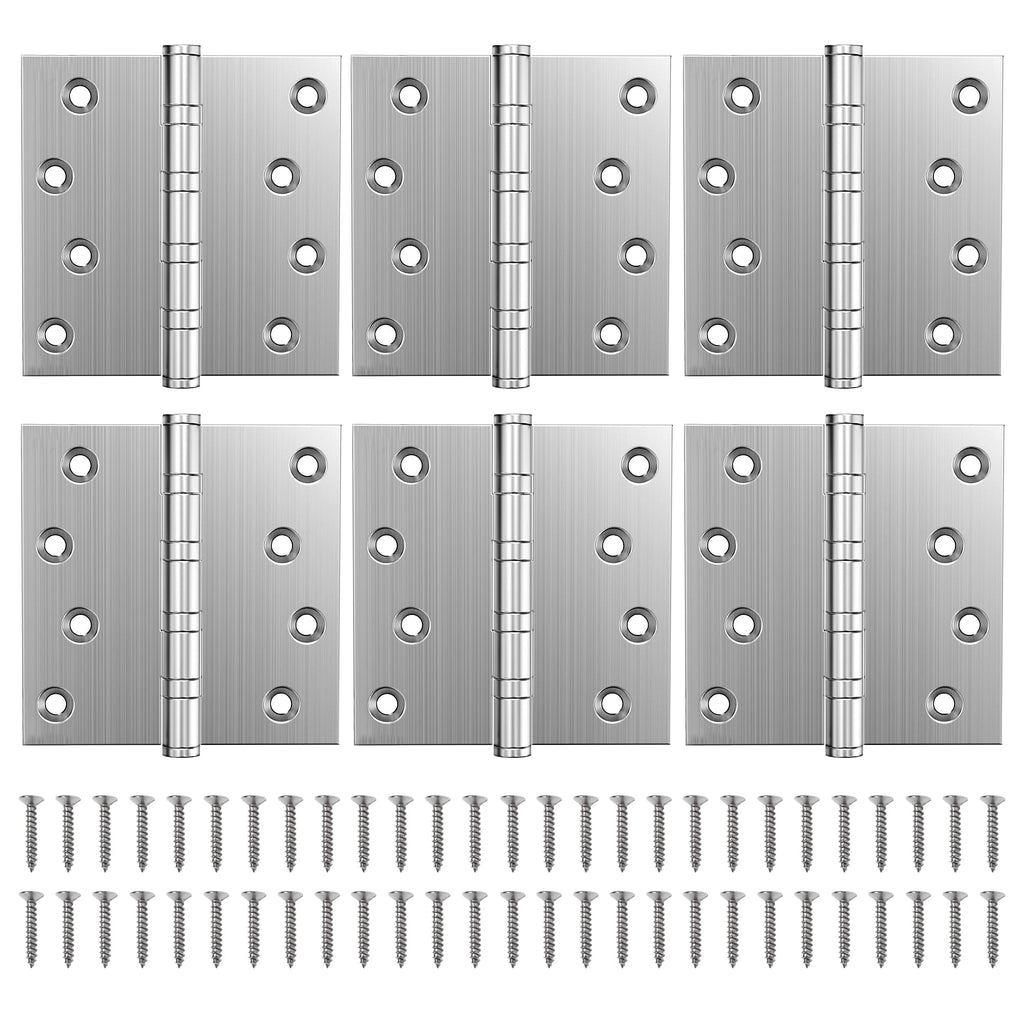 Ball Bearing Door Hinges, 4 x 4 Inches, Brushed Nickel, 6 Pack