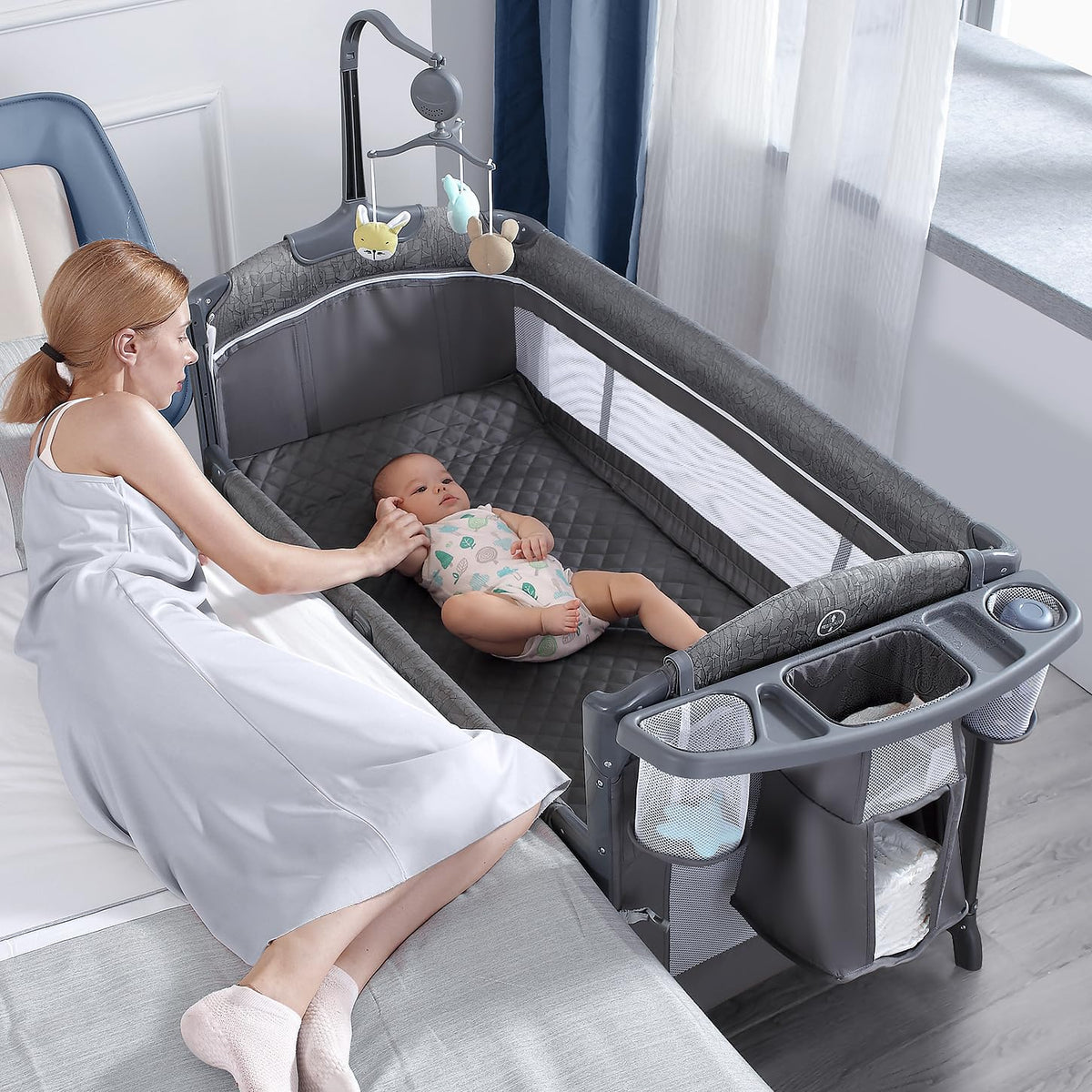 Baby Bassinet Bedside Crib, Play Yard, Diaper Changing Table