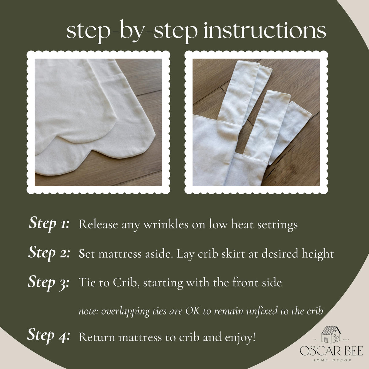 White Crib Skirt Add-On, Crib Bed Skirt, One-Sided 52x28 Inches