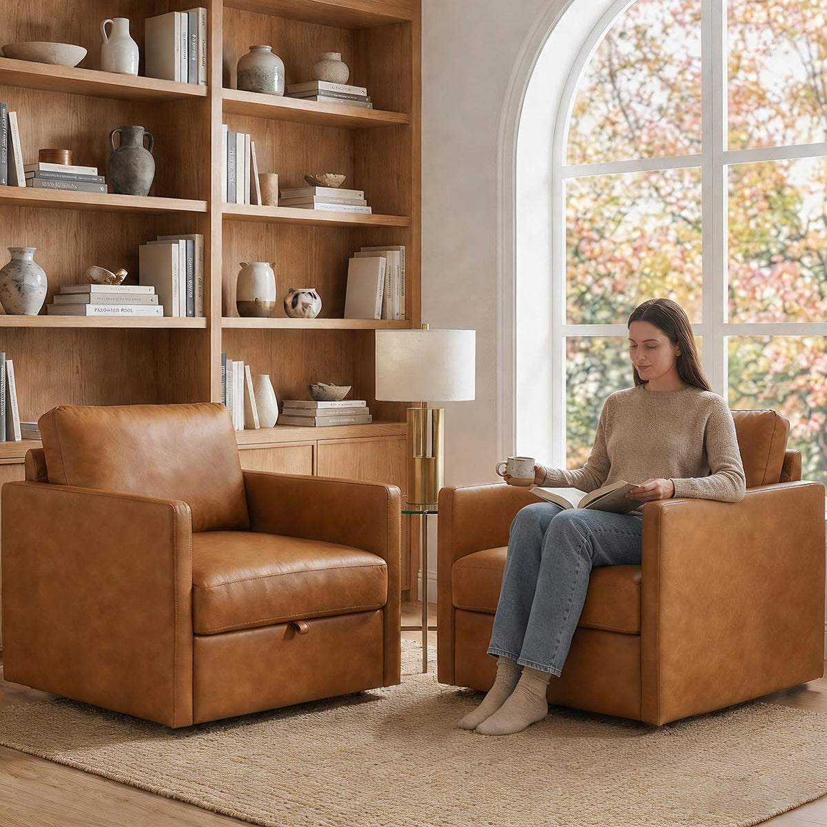 Swivel Accent Chair with Storage, Mid Century Living Room Chairs