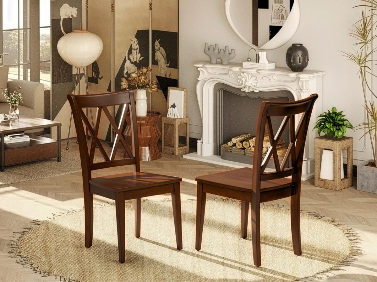 West Furniture CLC-ESP-W Clarksville Dining Room Chairs - Double Cross Back Wood Seat Chairs, Set of 2, Espresso